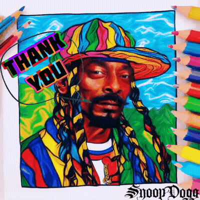 A Colorful Drawing Of Snoop Dogg With The Words Thank You GIF