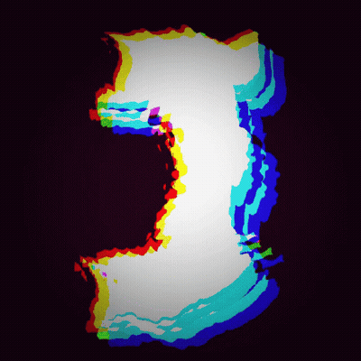 A Colorful Drawing Of The Number 3 With A Black Background GIF