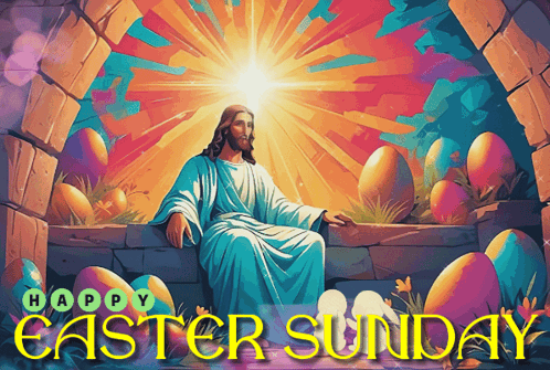A Colorful Easter Sunday Greeting Card With Jesus GIF