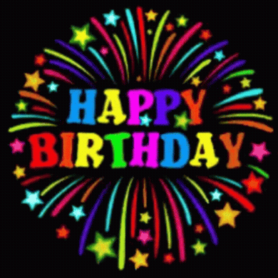 A Colorful Firework Display With The Words Happy Birthday GIF