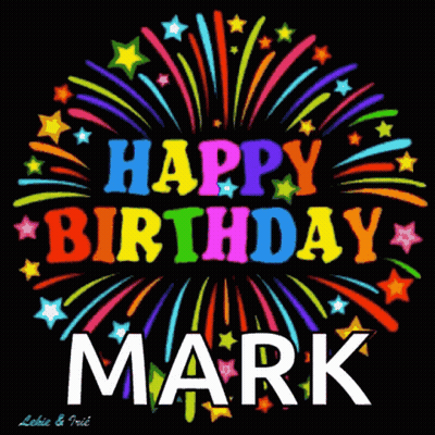 A Colorful Fireworks Display With The Name Mark On It GIF