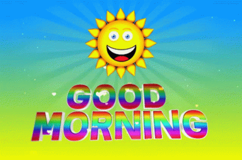 A Colorful Good Morning Sign With A Smiling Sun On It GIF