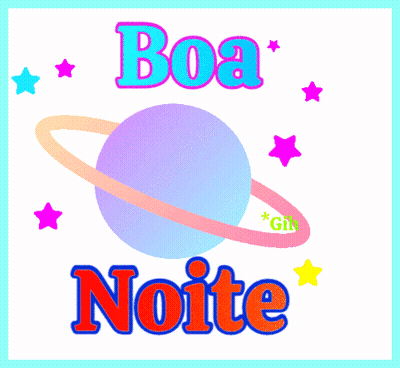 A Colorful Graphic That Says Boa Noite With A Planet In The Middle GIF