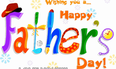 A Colorful Greeting Card For Father 'S Day With A Clock GIF
