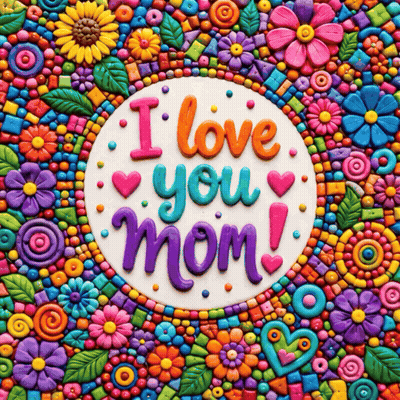 A Colorful Greeting Card That Says I Love You Mom On It GIF