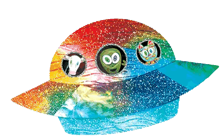 A Colorful Hat With Two Aliens On It And The Number 00 Sticker