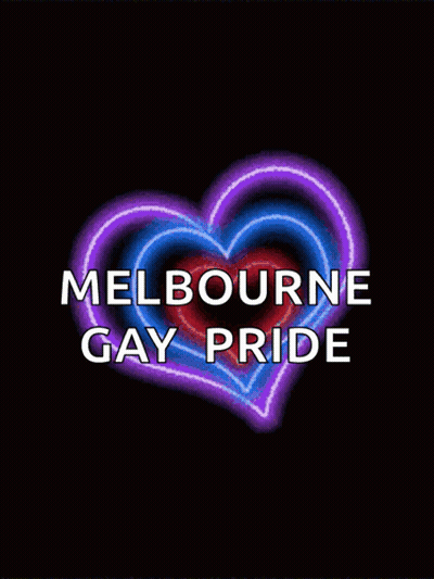A Colorful Heart With The Words Melbourne Gay Pride Written On It GIF
