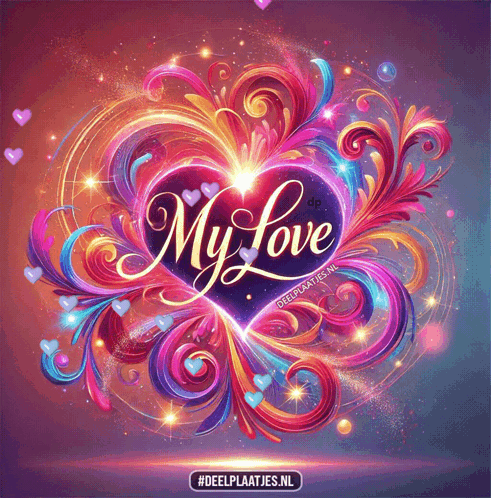 A Colorful Heart With The Words My Love Written On It GIF