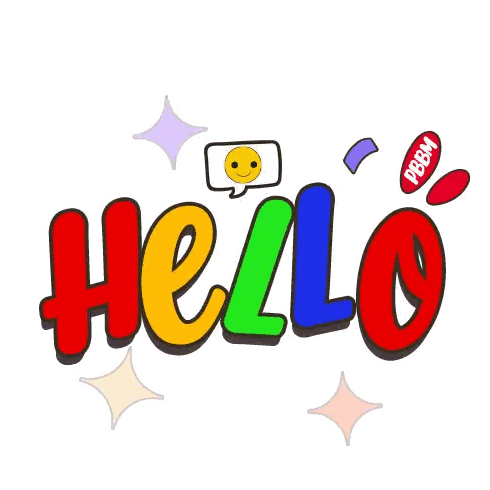 A Colorful Hello Sign With A Smiley Face Sticker