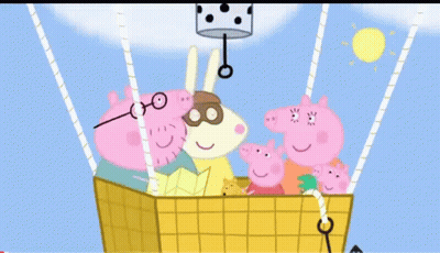 A Colorful Hot Air Balloon Is Flying In The Sky With The Sun In The Background GIF