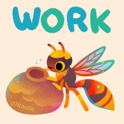 A Colorful Illustration Of A Bee With The Word Work Behind It GIF