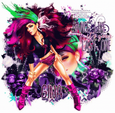 A Colorful Illustration Of A Girl With The Name Gina On It GIF