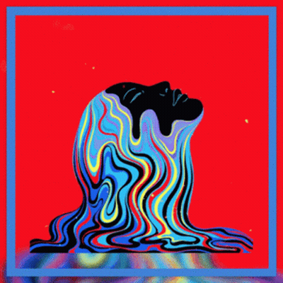 A Colorful Illustration Of A Woman 'S Head With Her Hair Coming Out Of It GIF