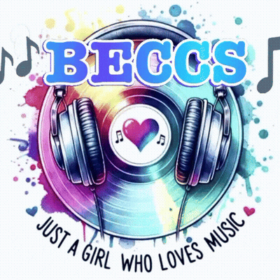 A Colorful Illustration Of Headphones And A Record Labeled Becs Just A Girl Who Loves Music GIF