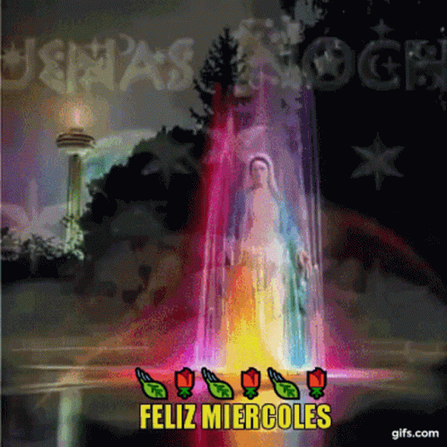A Colorful Image With The Words Feliz Miercoles At The Top GIF