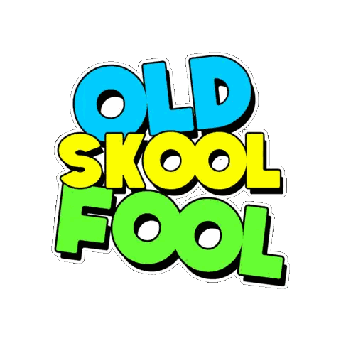 A Colorful Logo For Old Skool Fool With A White Background Sticker
