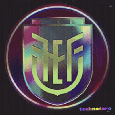 A Colorful Logo For Technotoro With A Shield In The Center GIF