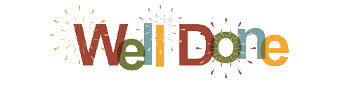 A Colorful Logo That Says Well Done With Fireworks In The Background Sticker