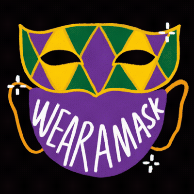 A Colorful Mask With The Words Wear A Mask On It GIF
