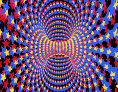 A Colorful Optical Illusion With Stars On A Blue Background . GIF