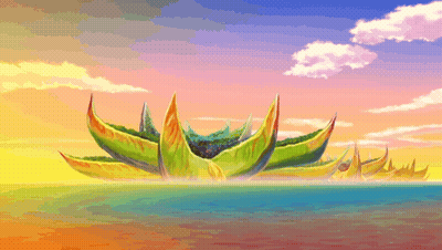 A Colorful Painting Of A Boat In The Ocean At Sunset GIF