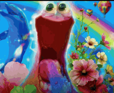 A Colorful Painting Of A Frog With Its Mouth Wide Open GIF