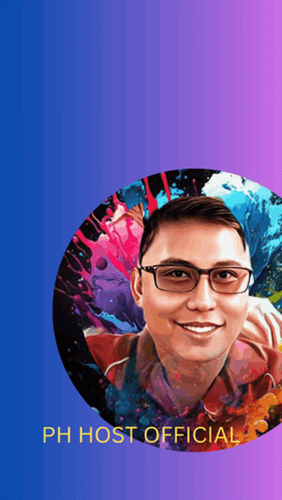 A Colorful Painting Of A Man With The Words Phhost Official Below It GIF