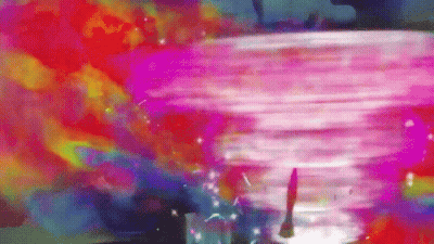 A Colorful Painting Of A Person Standing In A Pool Of Water . GIF
