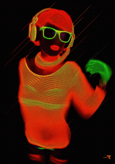 A Colorful Painting Of A Person With A Black Background And A Green Circle In The Middle GIF