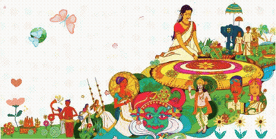 A Colorful Painting Of A Woman Sitting On A Flower Covered Carpet GIF