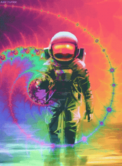 A Colorful Painting Of An Astronaut With The Words " Axist Tumblr " At The Top GIF