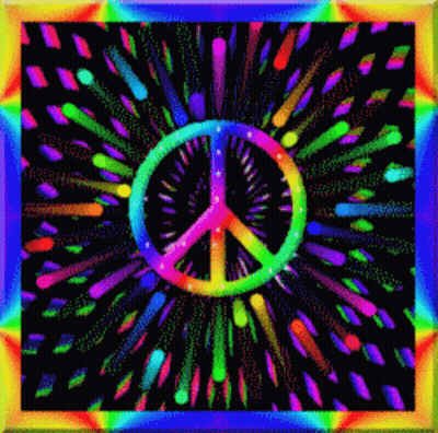 A Colorful Peace Sign On A Black Background With A Rainbow Border GIF
