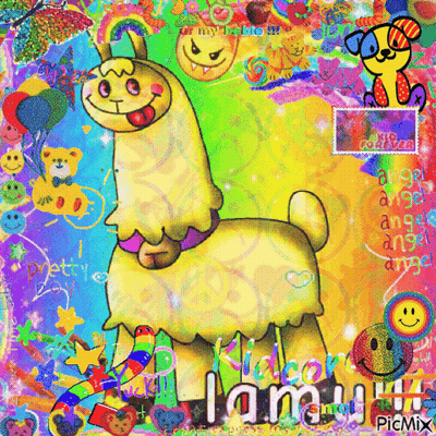 A Colorful Picture Of A Llama With The Words " I Am A Llama " On It GIF