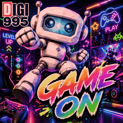 A Colorful Poster With A Robot And The Words Game On On It GIF
