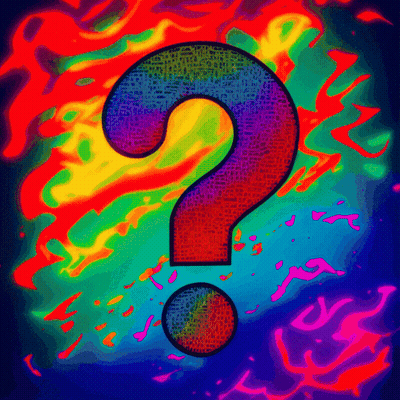 A Colorful Question Mark Is Surrounded By A Rainbow Of Colors GIF