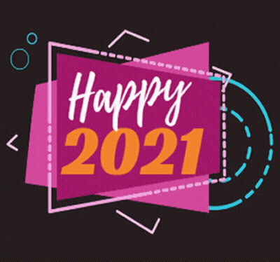 A Colorful Sign That Says Happy 2021 On A Black Background GIF