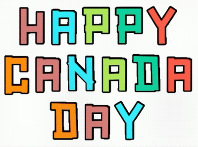 A Colorful Sign That Says `` Happy Canada Day '' On A White Background GIF