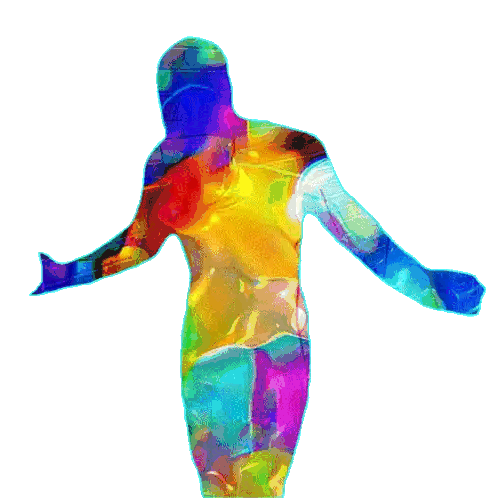 A Colorful Silhouette Of A Man With His Arms Outstretched On A White Background Sticker