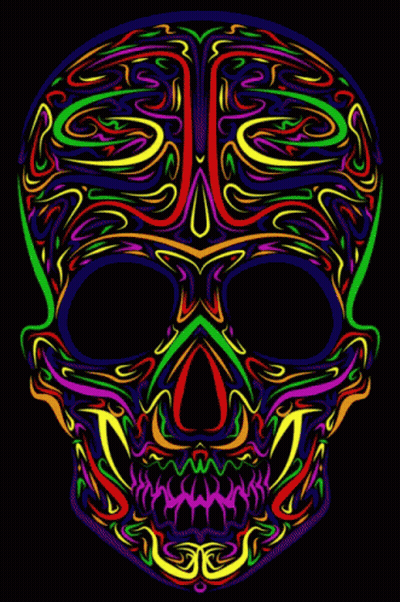 A Colorful Skull On A Black Background GIF