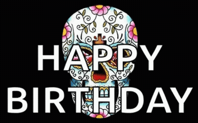 A Colorful Skull With The Words `` Happy Birthday '' Written On It GIF