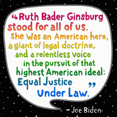 A Colorful Speech Bubble With Ruth Bader Ginsburg Standing For All Of Us GIF