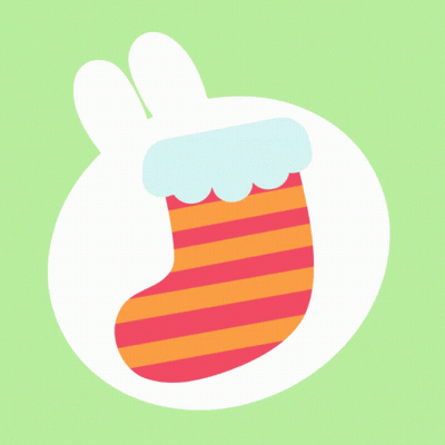 A Colorful Striped Christmas Stocking With Bunny Ears On Top GIF
