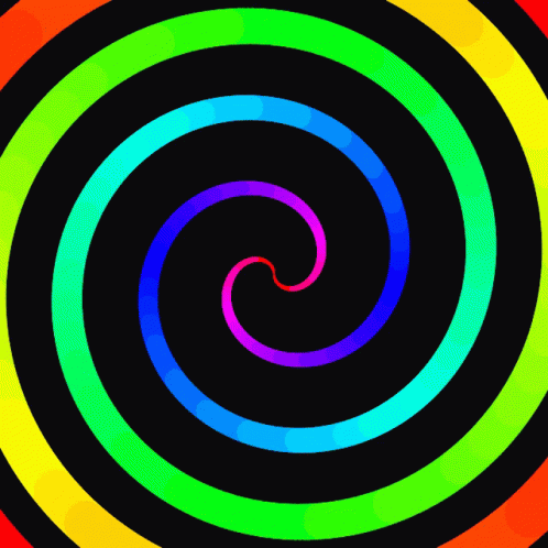 A Colorful Swirl On A Black Background That Looks Like A Hypnotic Spiral GIF