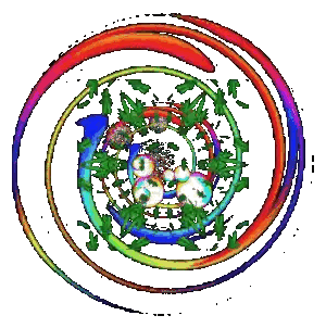 A Colorful Swirl On A White Background That Looks Like A Clock Sticker