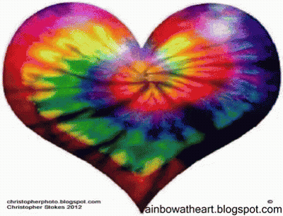 A Colorful Tie Dye Heart With The Website Rainbowatheart.blogspot.com Written Below It GIF