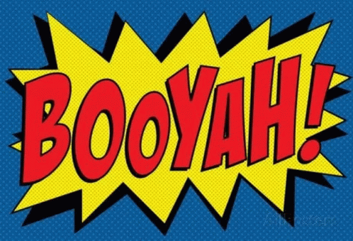 A Comic Book Explosion With The Word Booyah Written In Red And Yellow . GIF