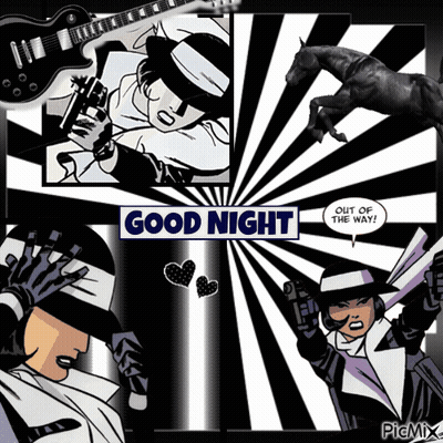 A Comic Strip With A Man Holding A Gun And The Words Good Night Out Of The Way GIF