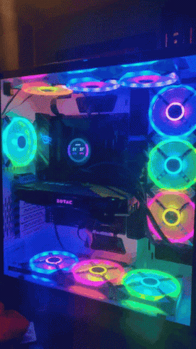 A Computer Case With A Zotac Graphics Card On Top GIF