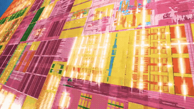 A Computer Chip Is Shown In A Very Colorful Display GIF