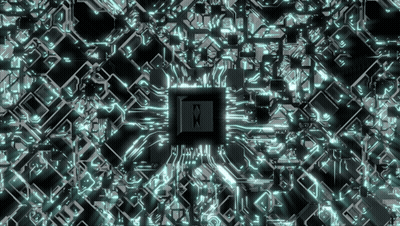 A Computer Chip With The Letter R In The Middle Of It GIF